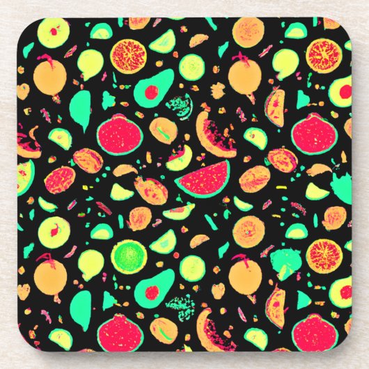 Lebhaftes Neon Fruits-Muster Getränkeuntersetzer (Vorderseite)