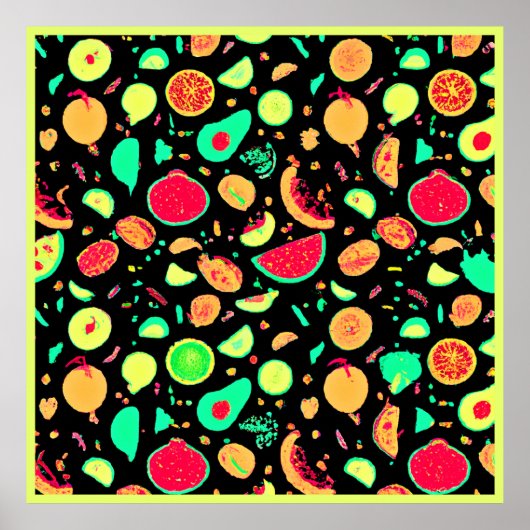 Lebhaftes Neon Fruits-Muster Poster (Vorne)