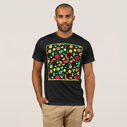 Lebhaftes Neon Fruits-Muster T-Shirt (Vorne ganz)