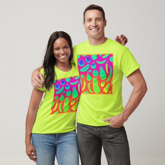 Lebhaftes Neon Fruits-Muster T-Shirt (Unisex)