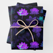 Lebhaftes Neon Lotus Blume Muster Geschenkpapier Set (Beispiel)