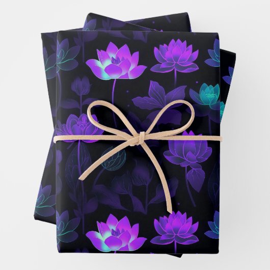 Lebhaftes Neon Lotus Blume Muster Geschenkpapier Set (Beispiel)