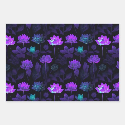 Lebhaftes Neon Lotus Blume Muster Geschenkpapier Set (Vorderseite)