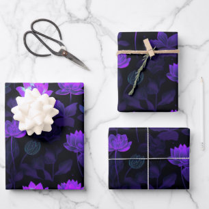 Lebhaftes Neon Lotus Blume Muster Geschenkpapier Set