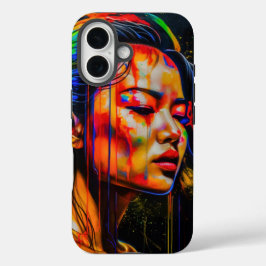 Lebhaftes Neon Portrait - Abstrakte expressionisti iPhone 16 Hülle