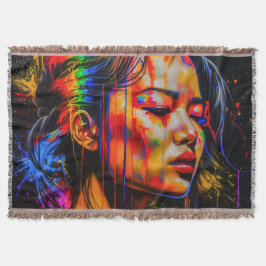 Lebhaftes Neon Portrait - Abstrakte expressionisti Decke