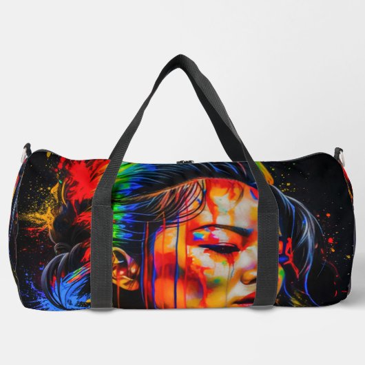 Lebhaftes Neon Portrait - Abstrakte expressionisti Duffle Bag (Vorderseite)