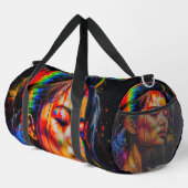 Lebhaftes Neon Portrait - Abstrakte expressionisti Duffle Bag (Rechte Ecke)