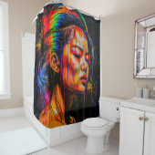 Lebhaftes Neon Portrait - Abstrakte expressionisti Duschvorhang (Beispiel)