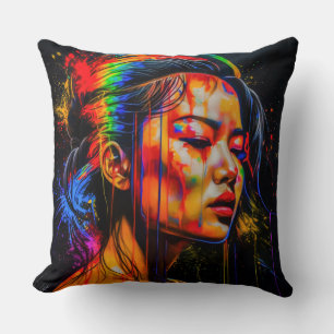 Lebhaftes Neon Portrait - Abstrakte expressionisti Kissen