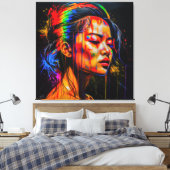 Lebhaftes Neon Portrait - Abstrakte expressionisti Leinwanddruck (Insitu (Schlafzimmer))