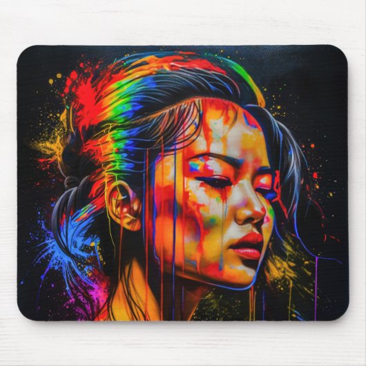 Lebhaftes Neon Portrait - Abstrakte expressionisti Mousepad (Vorne)