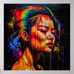 Lebhaftes Neon Portrait - Abstrakte expressionisti Poster