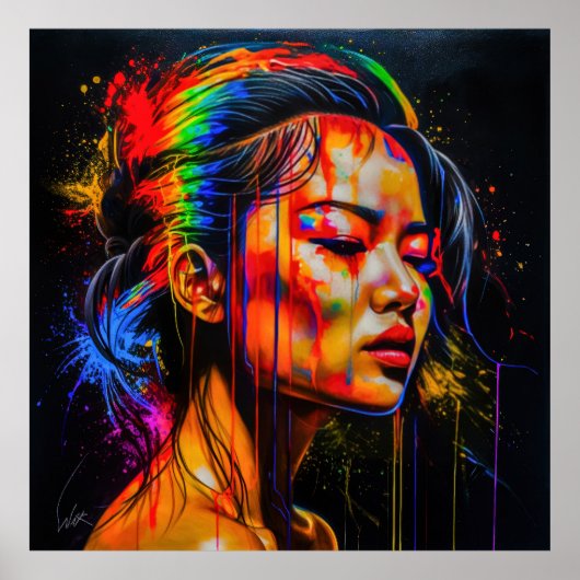 Lebhaftes Neon Portrait - Abstrakte expressionisti Poster (Vorne)