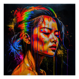 Lebhaftes Neon Portrait - Abstrakte expressionisti Poster
