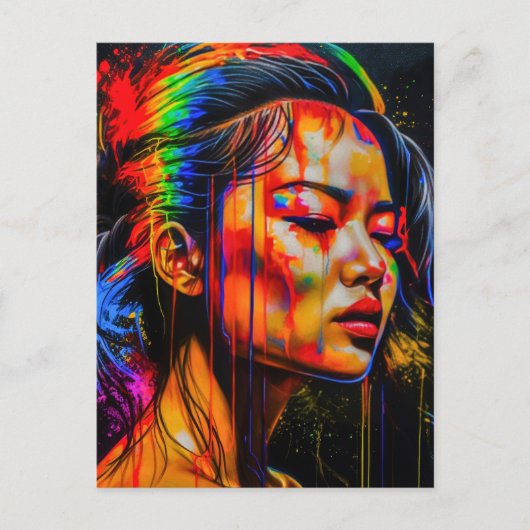 Lebhaftes Neon Portrait - Abstrakte expressionisti Postkarte (Vorderseite)