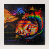 Lebhaftes Neon Portrait - Abstrakte expressionisti Puzzle (Horizontal)