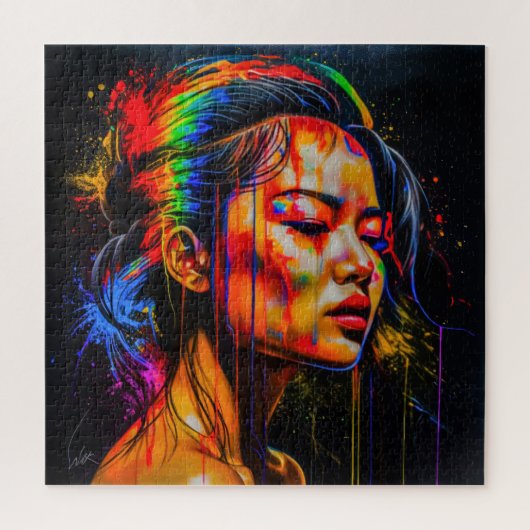 Lebhaftes Neon Portrait - Abstrakte expressionisti Puzzle (Vertikal)
