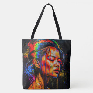 Lebhaftes Neon Portrait - Abstrakte expressionisti Tasche