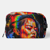 Lebhaftes Neon Portrait - Abstrakte expressionisti Waschbeutel (Rückseite)