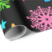 Lebhaftes Neon Snowflake Muster Geschenkpapier (Rolleneckpunkt)
