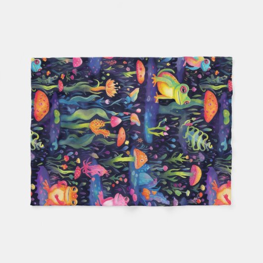 Lebhaftes Neonfroschmuster Fleecedecke (Vorderseite (Horizontal))