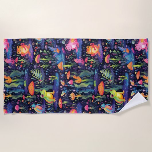 Lebhaftes Neonfroschmuster Strandtuch (Vorderseite)