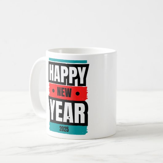 Lebhaftes Neujahrsdesign 2025 Kaffeetasse (Vorderseite Links)