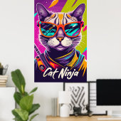 Lebhaftes Ninja Cat Poster (Heimbüro)