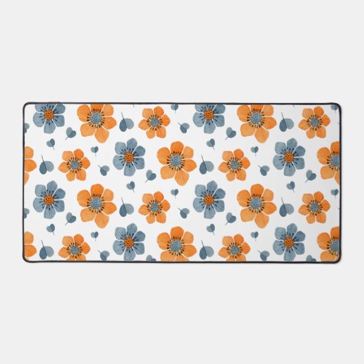 Lebhaftes Orange Blue Floral Pattern Schreibtischunterlage (Vorderseite)