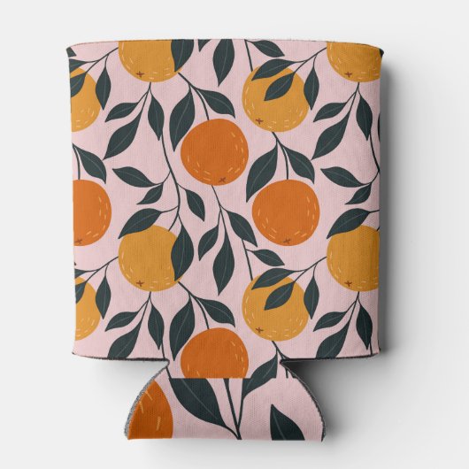 Lebhaftes Orange Citrus Nahtloses Muster Dosenkühler (Rückseite)