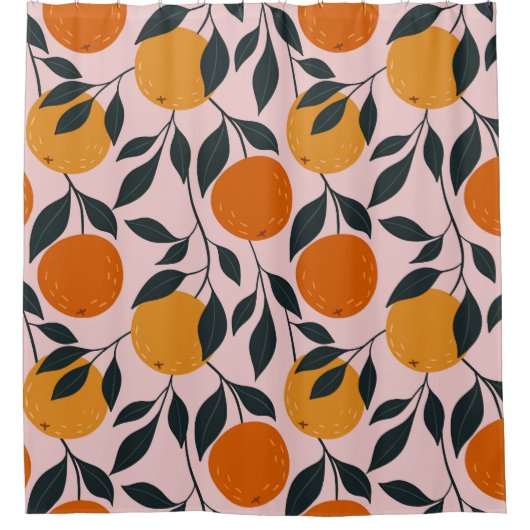 Lebhaftes Orange Citrus Nahtloses Muster Duschvorhang (Vorderseite)