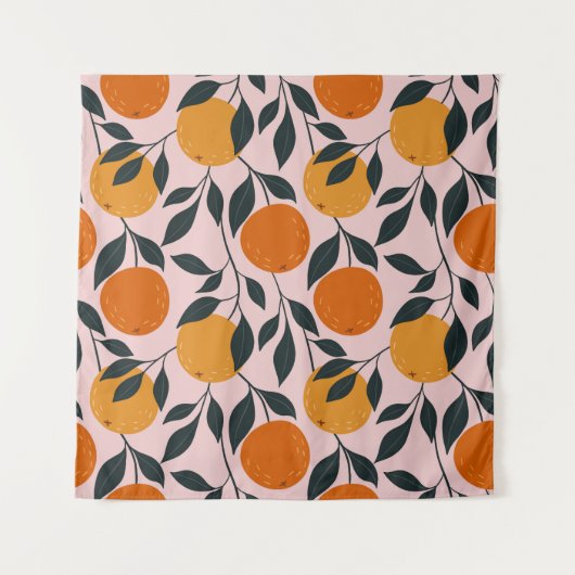 Lebhaftes Orange Citrus Nahtloses Muster Wandteppich (Vorderseite)