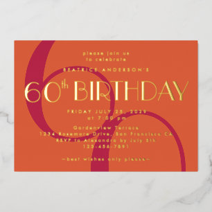 Lebhaftes Orange Magenta 60. Geburtstag Gold Folieneinladung