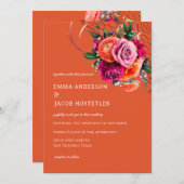Lebhaftes Orange und rosa Rose Einladung (Vorne/Hinten)