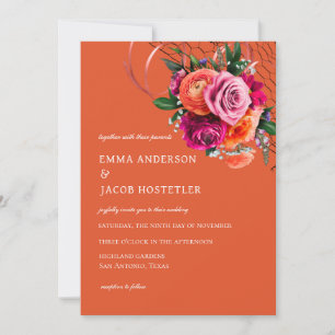 Lebhaftes Orange und rosa Rose Einladung
