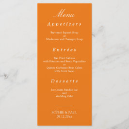 Lebhaftes Orange Wedding Menu Menükarte
