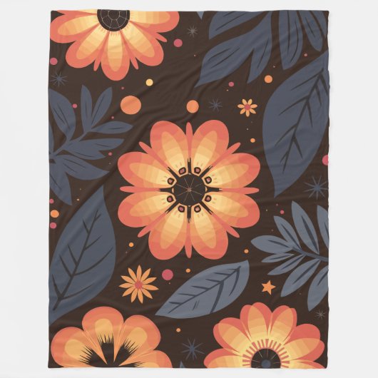 Lebhaftes orangefarbenes Muster auf dunklem Hinter Fleecedecke (Vorderseite)