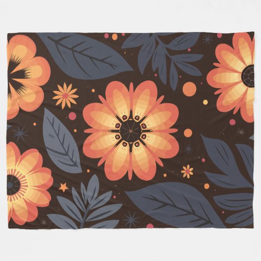 Lebhaftes orangefarbenes Muster auf dunklem Hinter Fleecedecke (Vorderseite (Horizontal))