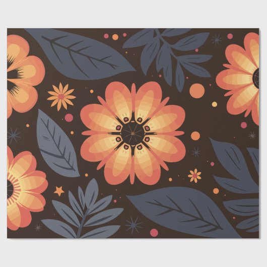 Lebhaftes orangefarbenes Muster auf dunklem Hinter Geschenkpapier (Flach)