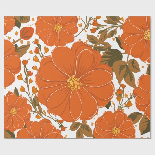 Lebhaftes orangefarbenes Muster mit Blätter Geschenkpapier (Flach)