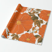 Lebhaftes orangefarbenes Muster mit Blätter Geschenkpapier (Ungerollt)