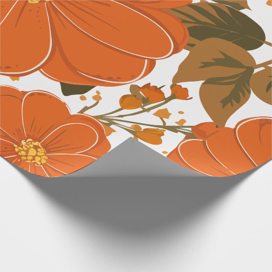 Lebhaftes orangefarbenes Muster mit Blätter Geschenkpapier (Ecke)
