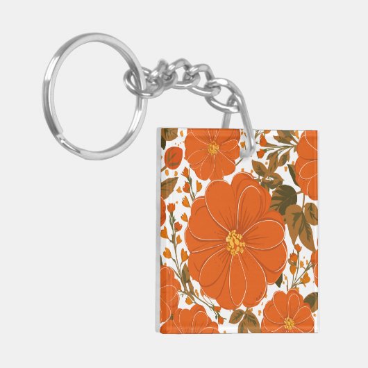 Lebhaftes orangefarbenes Muster mit Blätter Schlüsselanhänger (Vorderseite links)
