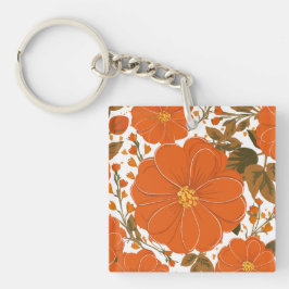 Lebhaftes orangefarbenes Muster mit Blätter Schlüsselanhänger