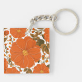 Lebhaftes orangefarbenes Muster mit Blätter Schlüsselanhänger (Rückseite)