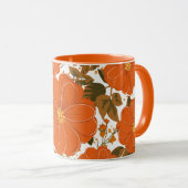 Lebhaftes orangefarbenes Muster mit Blätter Tasse (VorderseiteRechts)