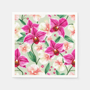 Lebhaftes Orchid Watercolor Muster in Magenta Serviette