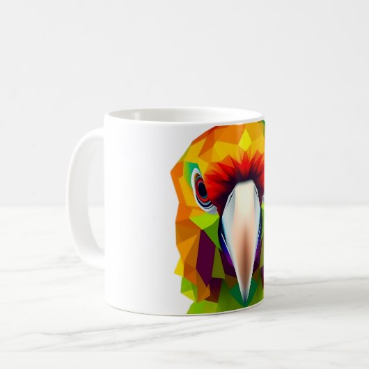 Lebhaftes Parrot Head Design auf weißem T-Shirt Kaffeetasse (Vorderseite Links)