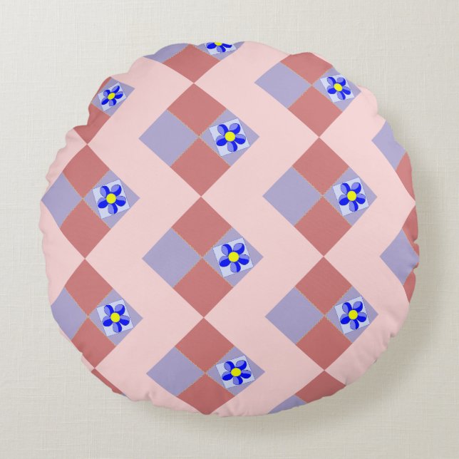 Lebhaftes Patchwork floral Rundes Kissen (Vorderseite)